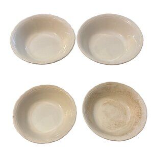 Royal Art Pottery Bowls Ivory Scalloped Edge 6.25" England Set Of 4 Vtg READ